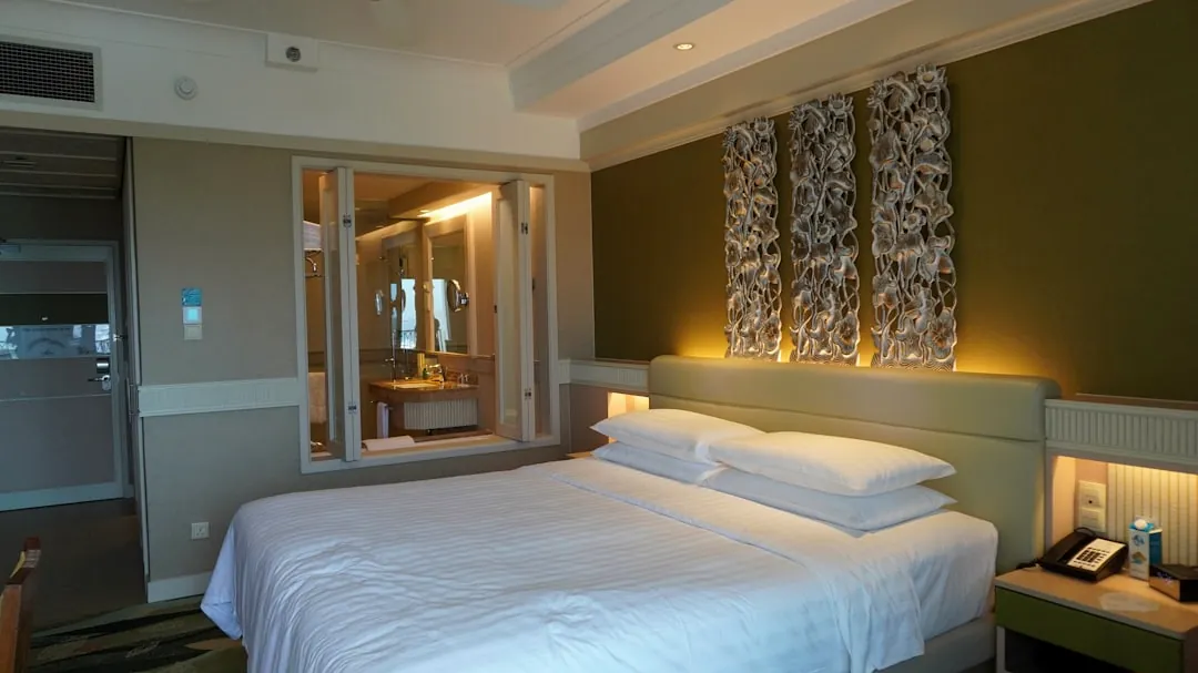 a bedroom with a large bed